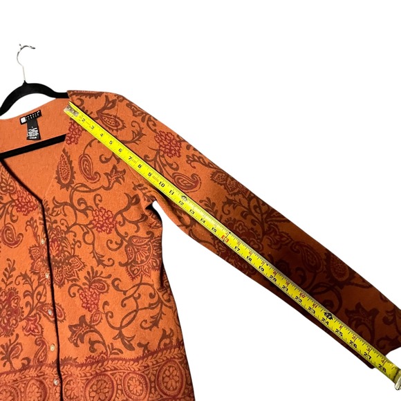 Carole Little Orange Paisley Floral Cardigan Sweater Size L Wool Angora Classic - Picture 7 of 10